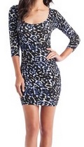 Guess leopard long-sleeve sweater dress with back cutout. 